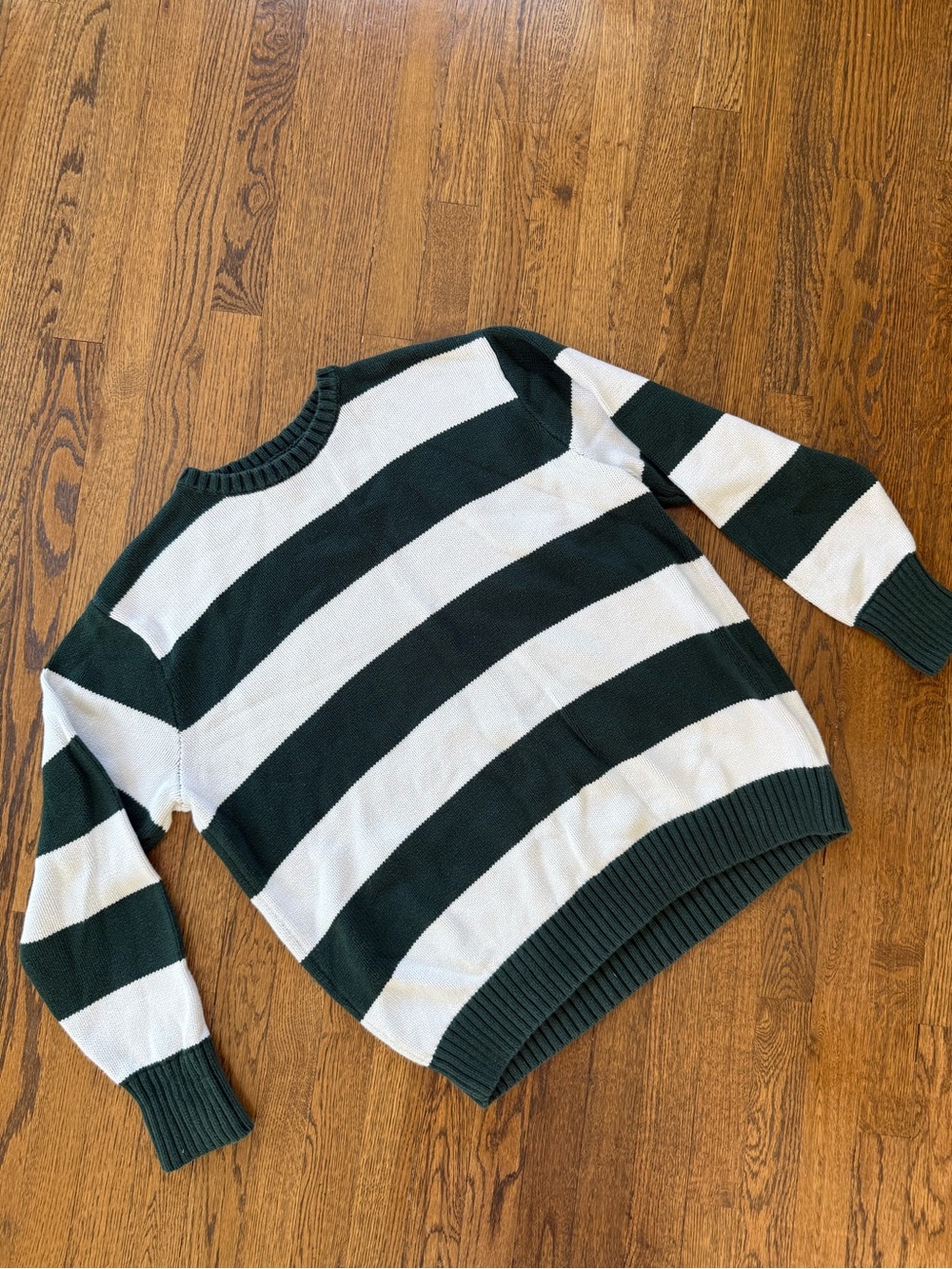 Brandy Melville Green and White Wide-Stripe Crewneck Sweater